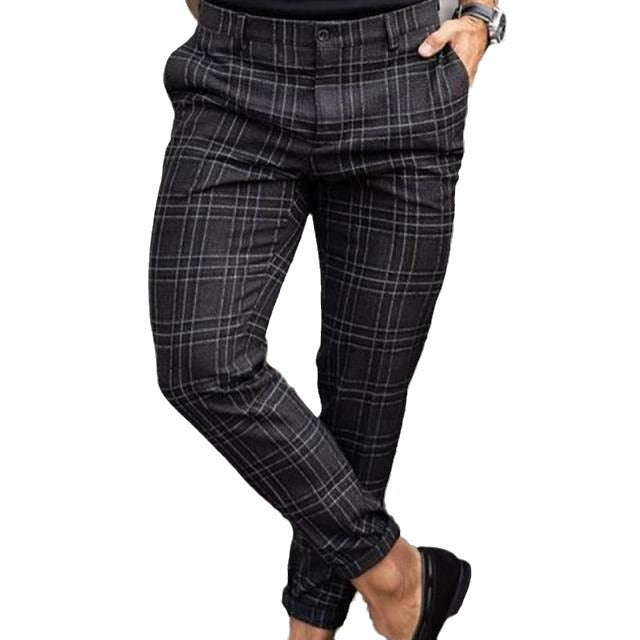 Men Plaid Casual Pants Black Summer Stylish