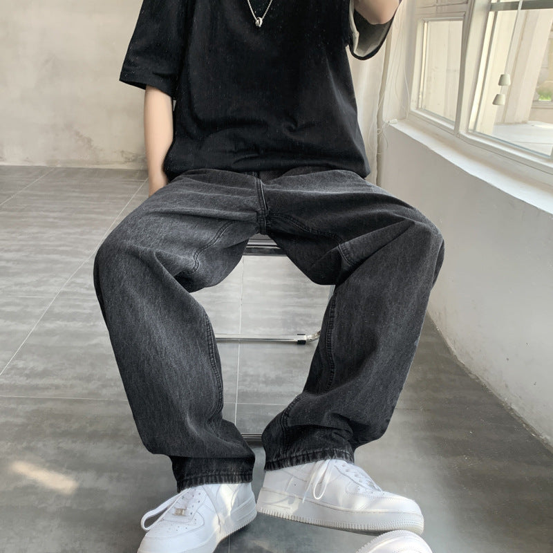 Men Loose Fit Blue Jeans Pants Spring Trendy