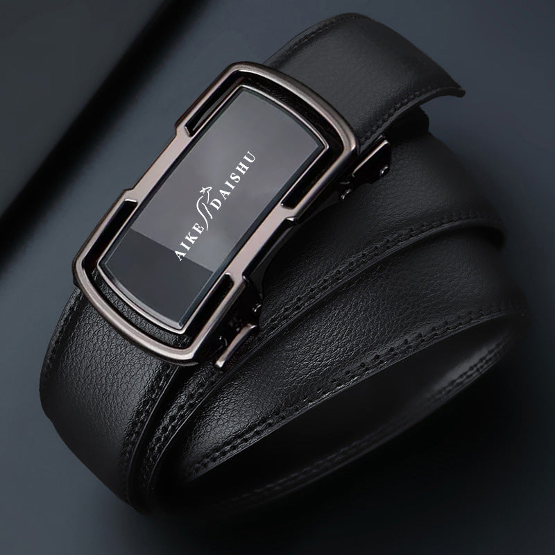 Men Black Leather Automatic Buckle Belt