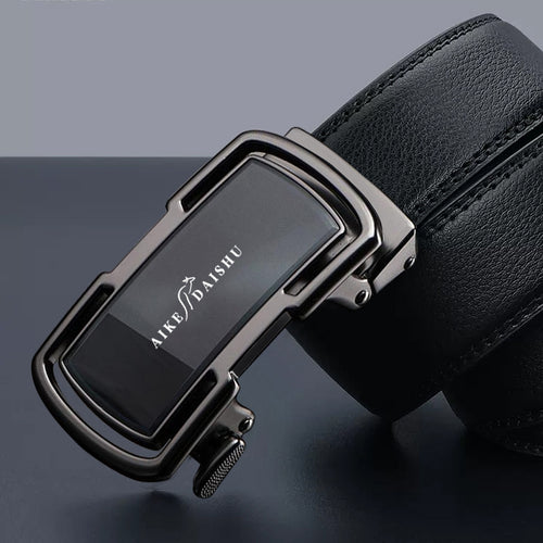 Men Black Leather Automatic Buckle Belt